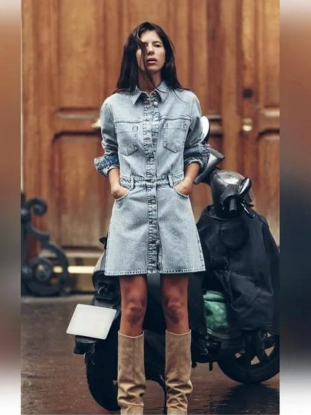 Zara Light Blue Denim Mini Shirt Dress